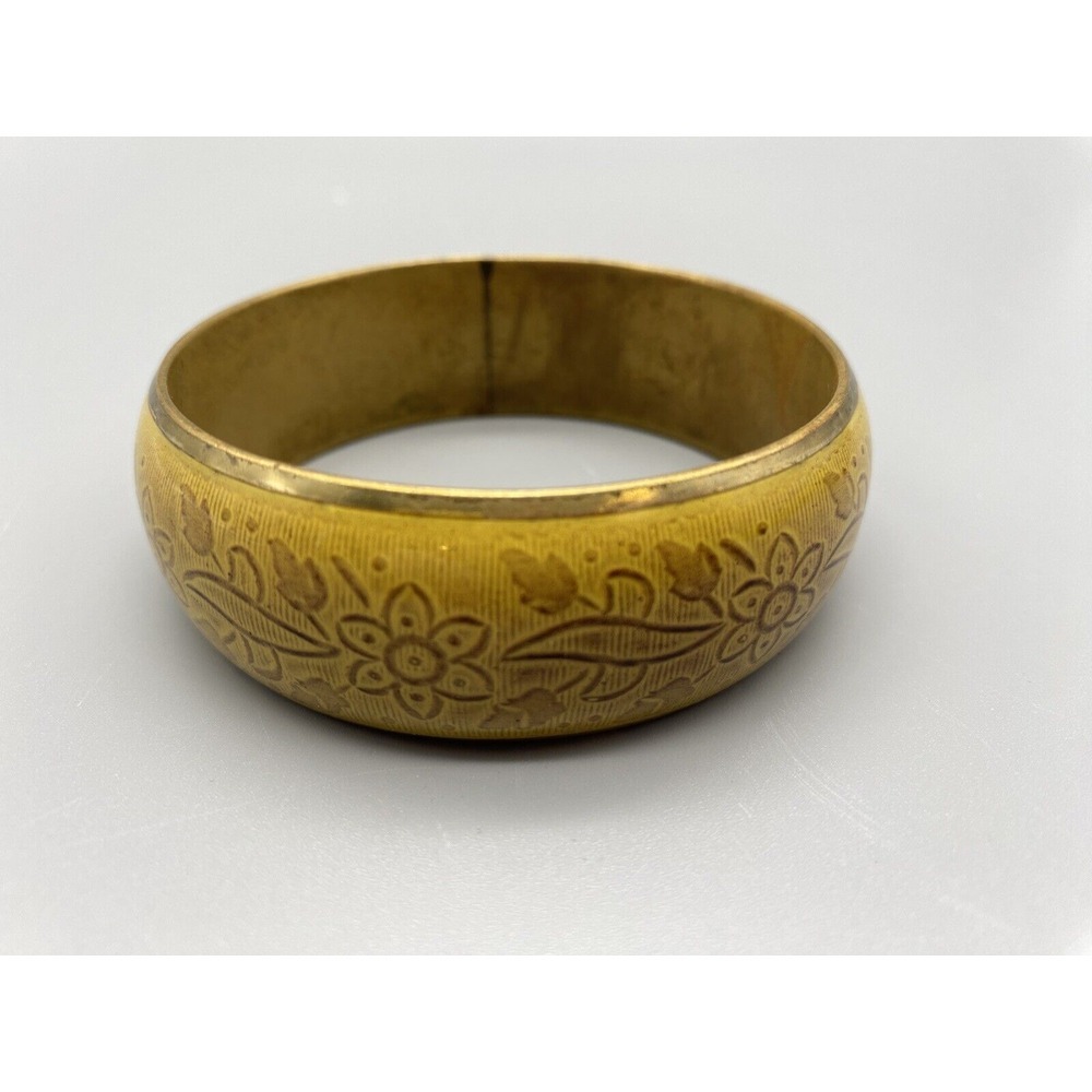 Vintage yellow/green Enamel Bangle Bracelet with Flower Design - NICE‎